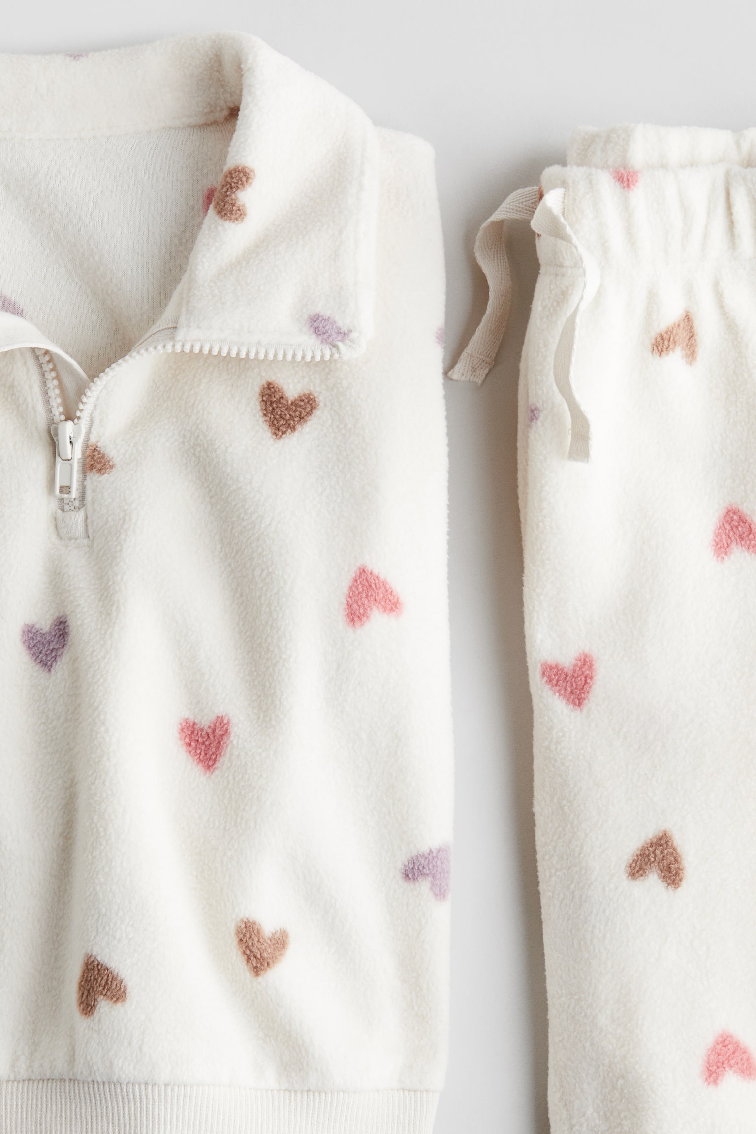 2-piece fleece set - Cream/Hearts/Turquoise/Navy blue/Dusty pink/Beige - 2