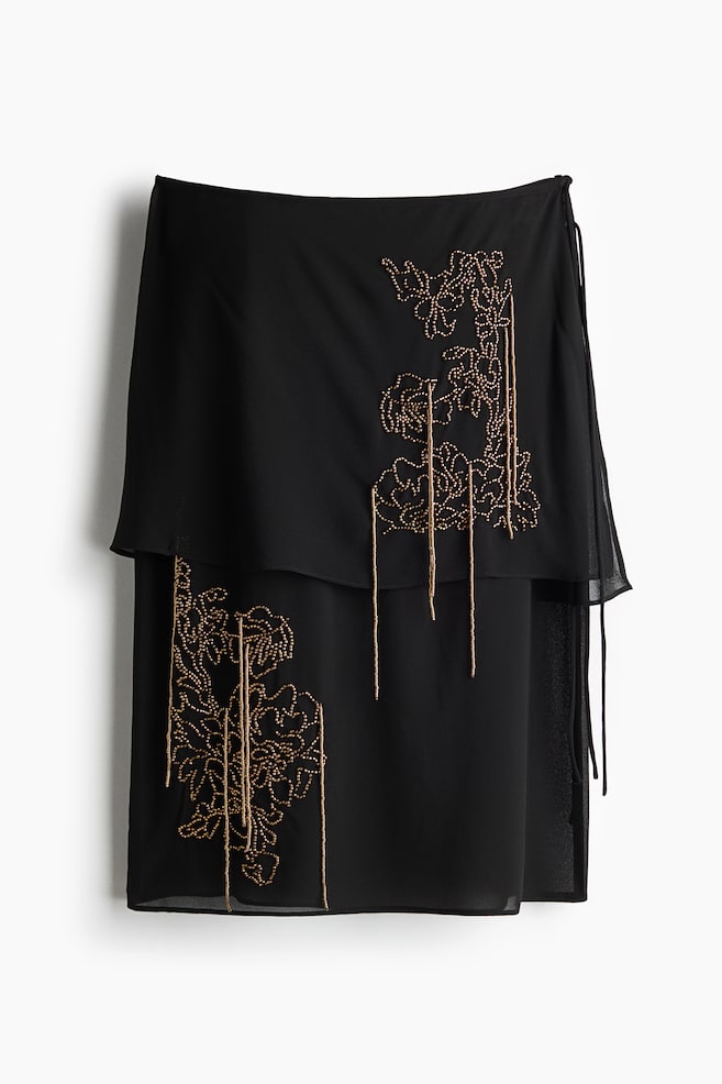 Beaded layered skirt - Black/Flowers - 1