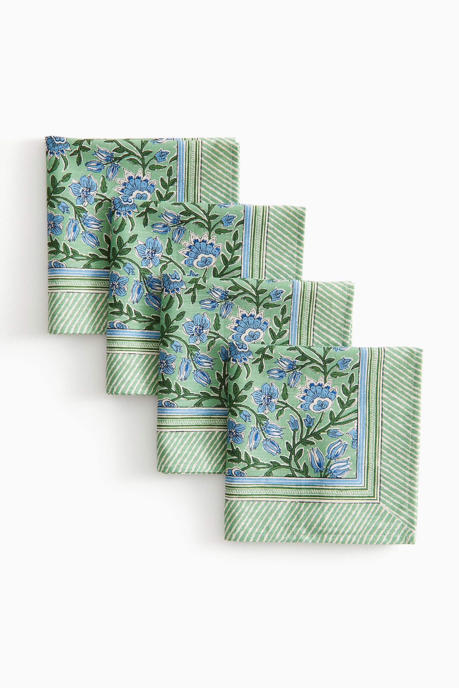 Lot de 4 serviettes de table - Vert/motif - 2