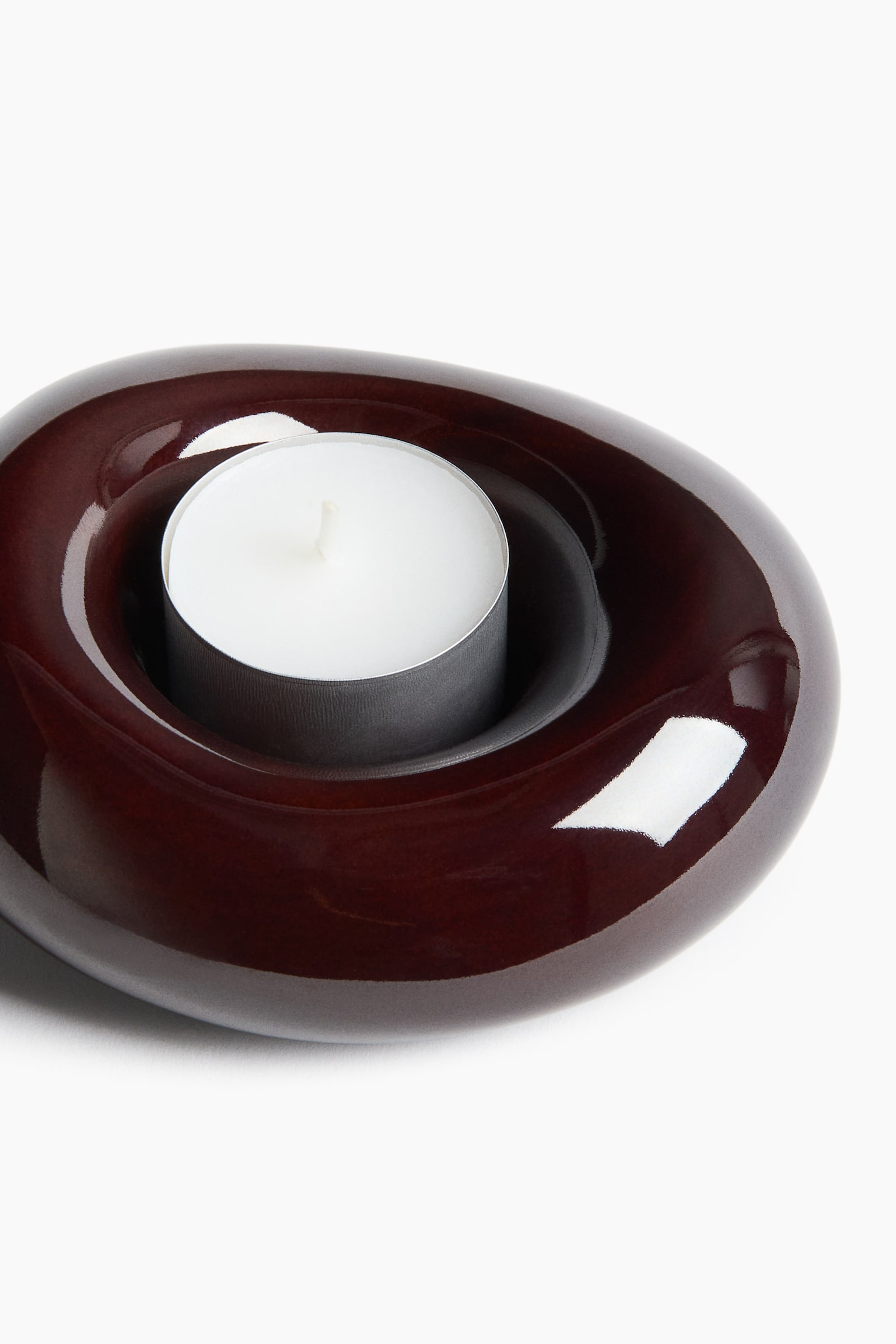 Stoneware tealight holder - Dark brown/Pink - 2