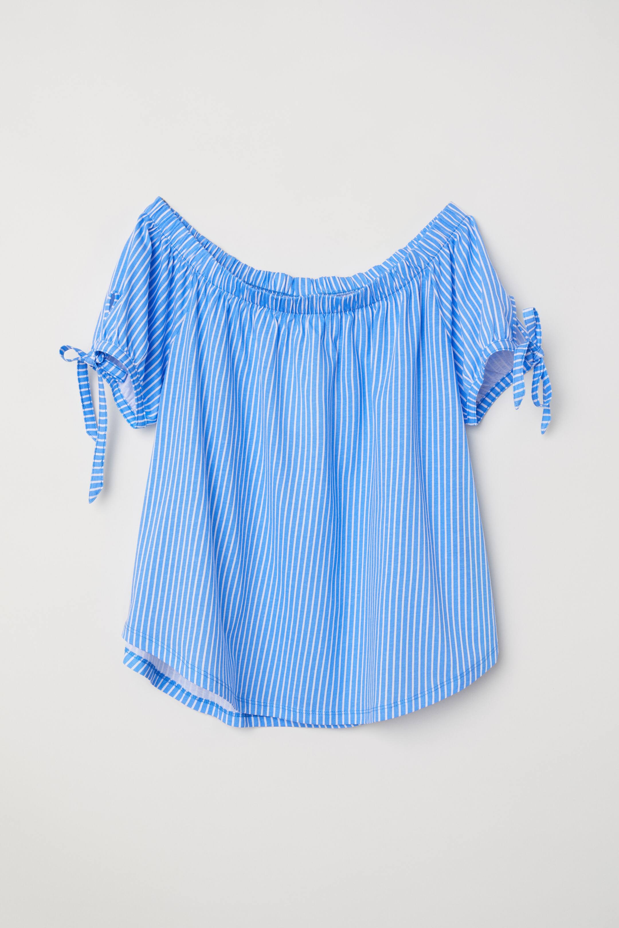 查看大圖: 露肩上衣 - 藍色/白色條紋 - Ladies | H&M 1