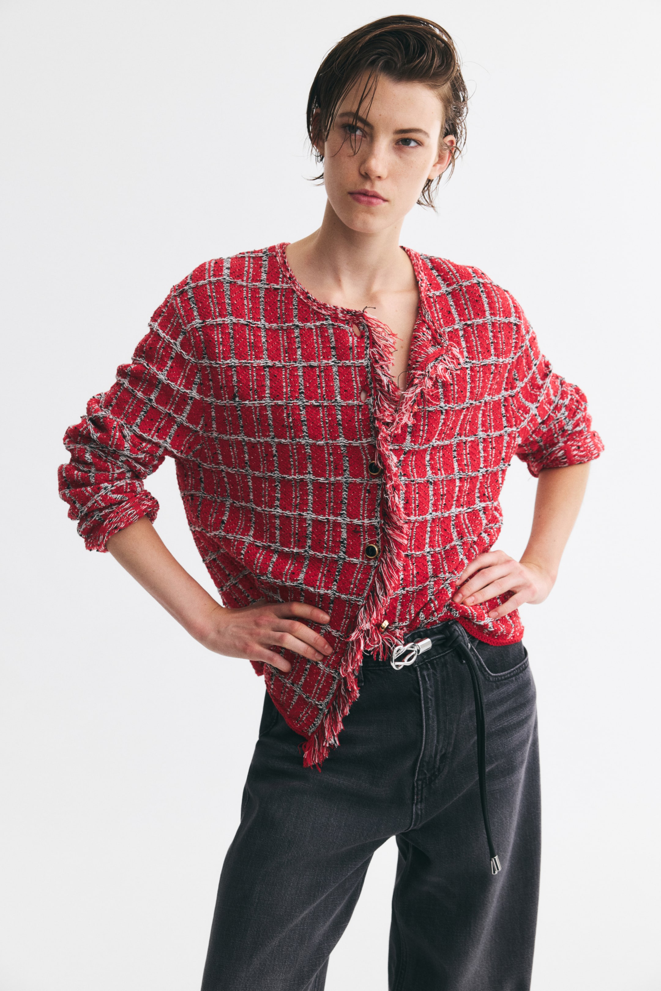 Grotere afbeelding bekijken: Jacquardgebreid vest met franjes - Rood/dessin - DAMES | H&M NL 1