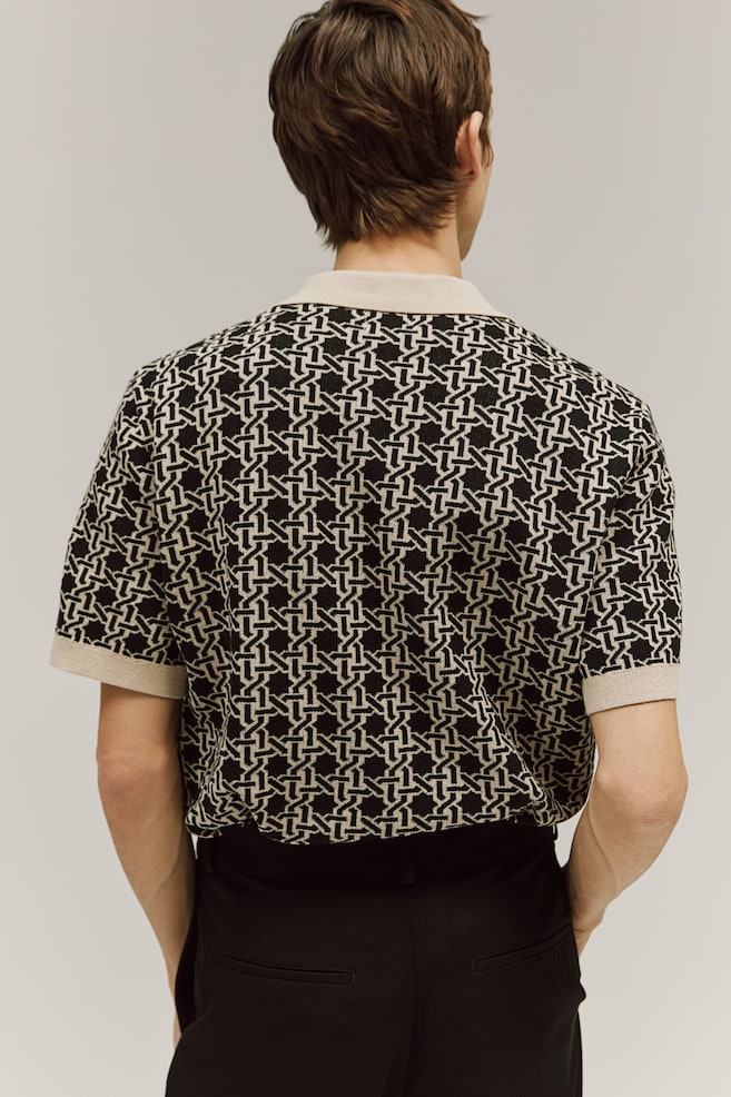Regular Fit Jacquard-knit polo shirt - Beige/Patterned - 3