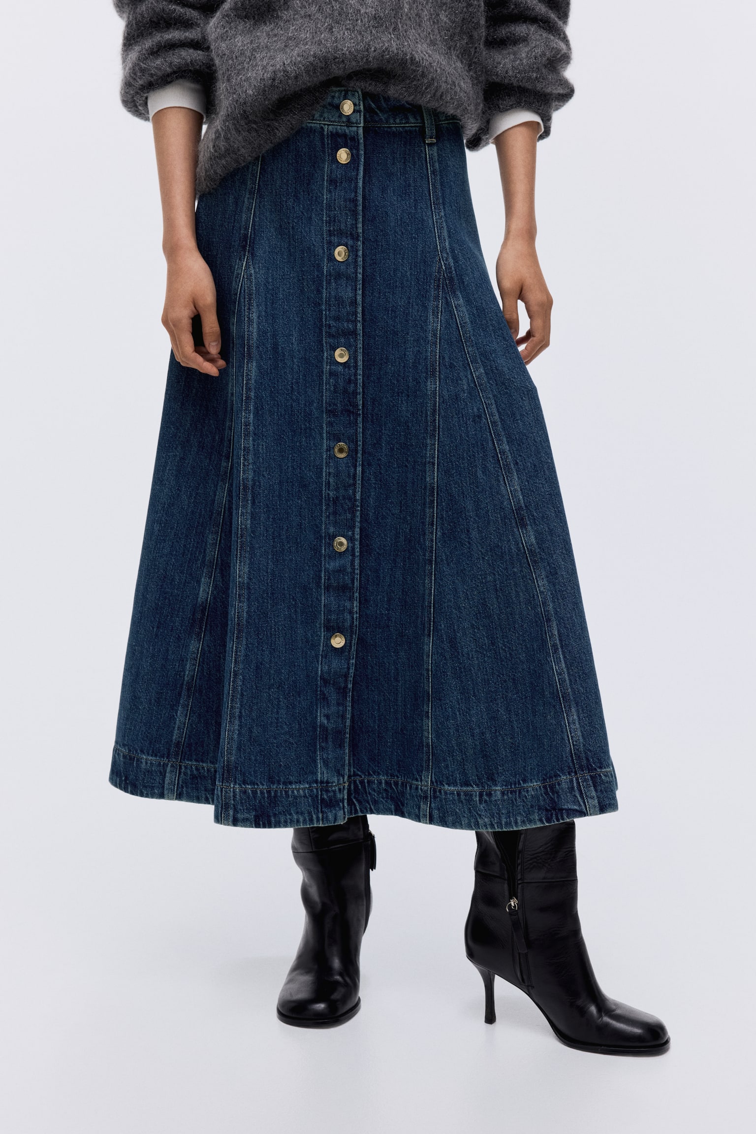 Τζιν φούστα σε γραμμή Α - Μπλε denim/Σκούρο μπλε denim - 5