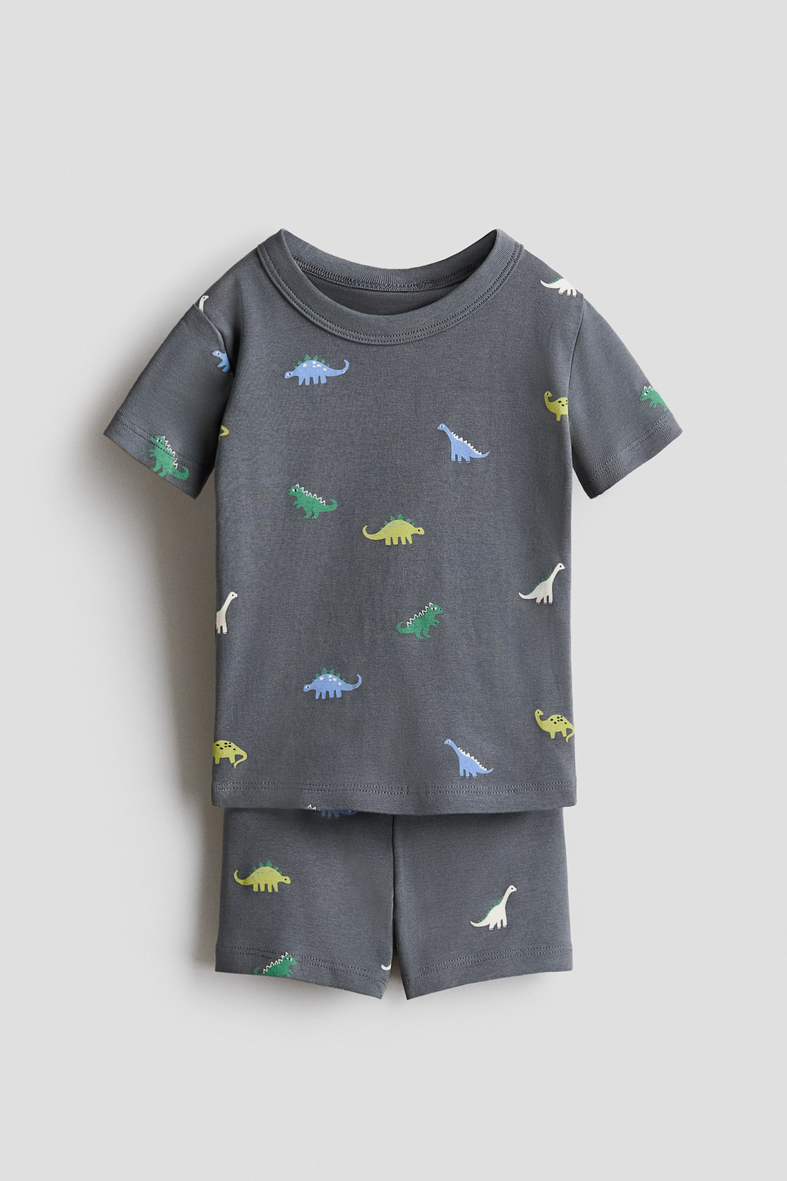 Snug Fit Cotton Jersey Pajamas - Dark gray melange/dinosaurs/Cream/cars
