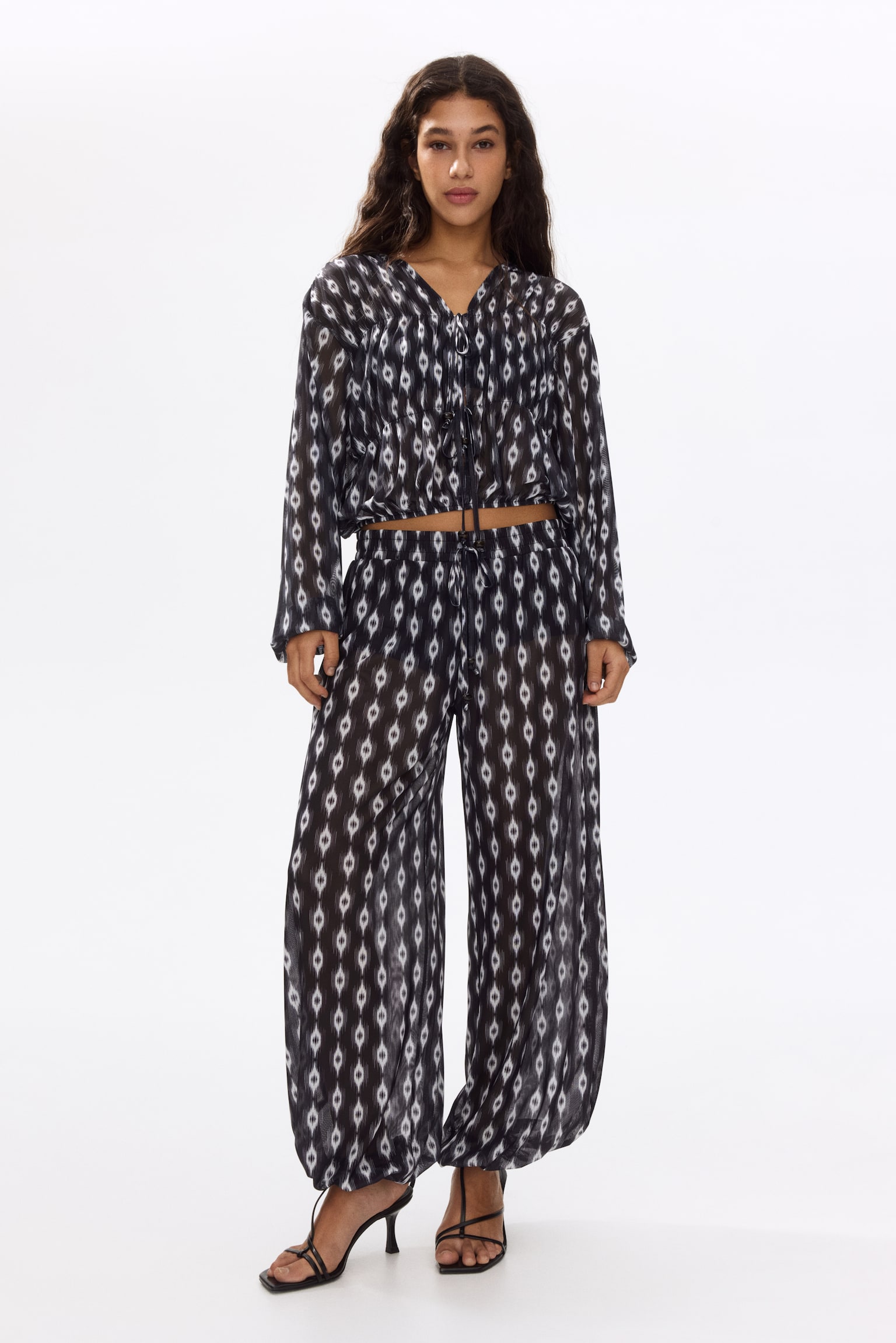 Mesh balloon trousers - Black/Patterned - 1