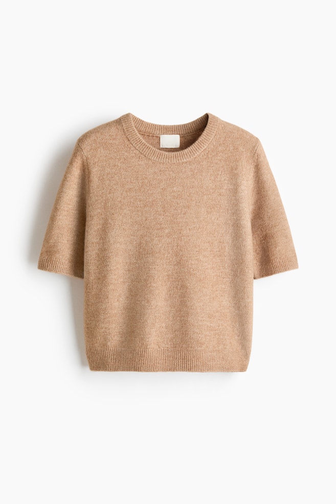 Fine-Knit T-Shirt - Beige melange/Dark gray melange/Light taupe melange/Light yellow - 1