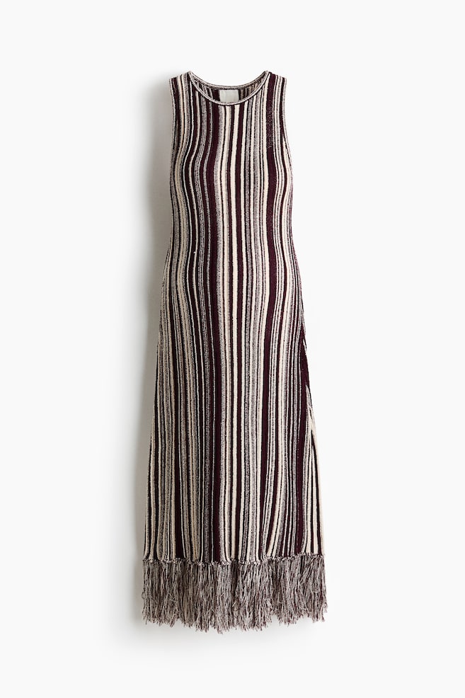MAMA Abito in maglia con frange - Bordeaux/righe - 1