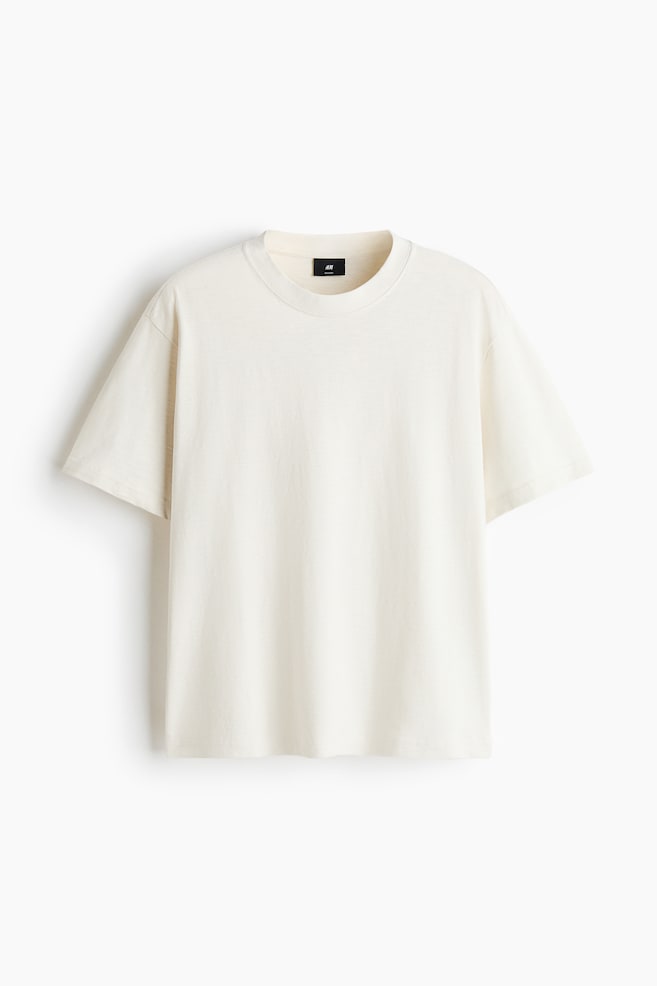 Relaxed Fit Cotton T-shirt - Cream/Dark khaki green/Brown/Black - 1