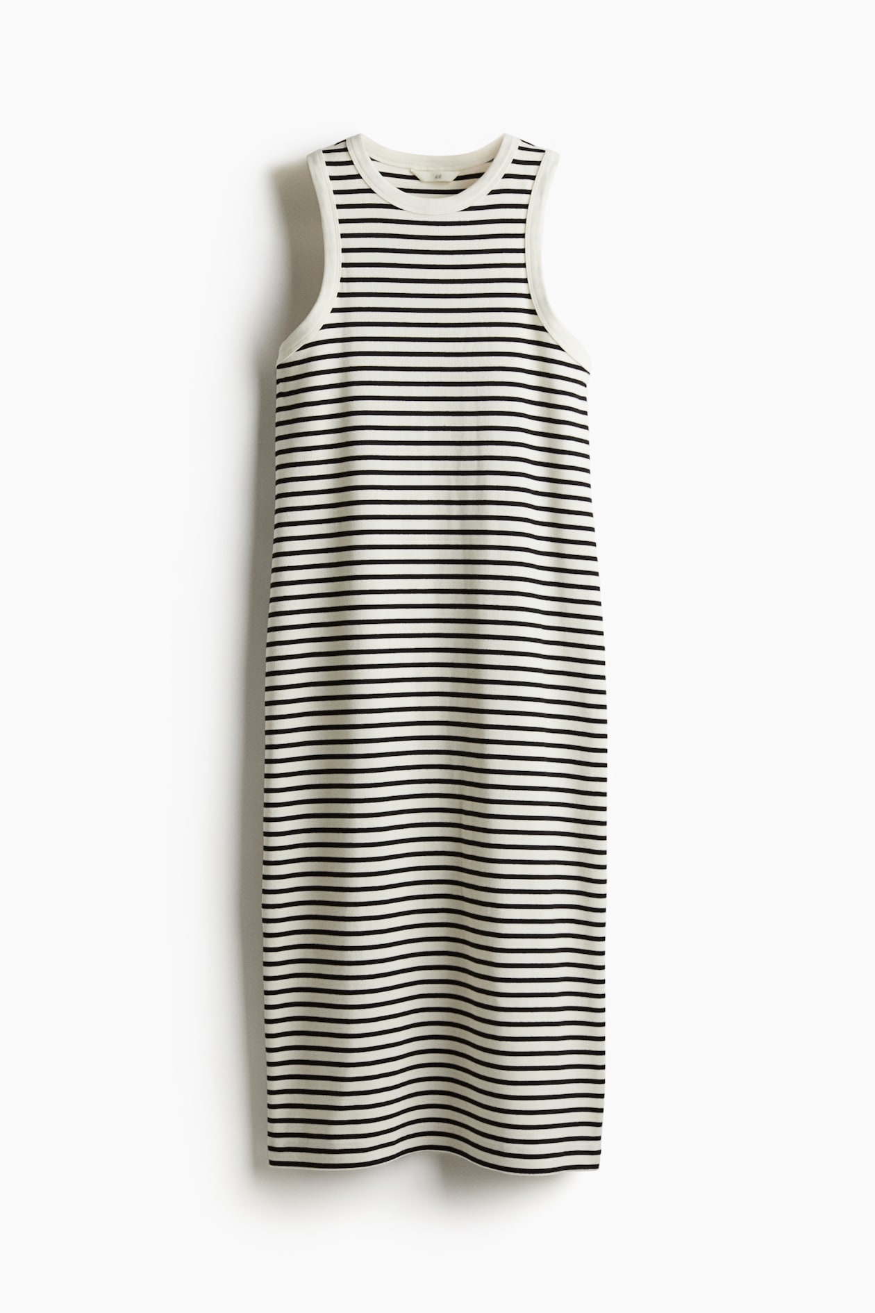 ribbed midi dress h&m Women's White/Black striped Ribbed midi dress