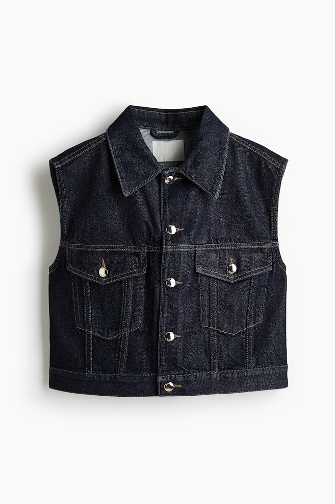 Gilet sans manches court en denim - Bleu denim foncé - 1