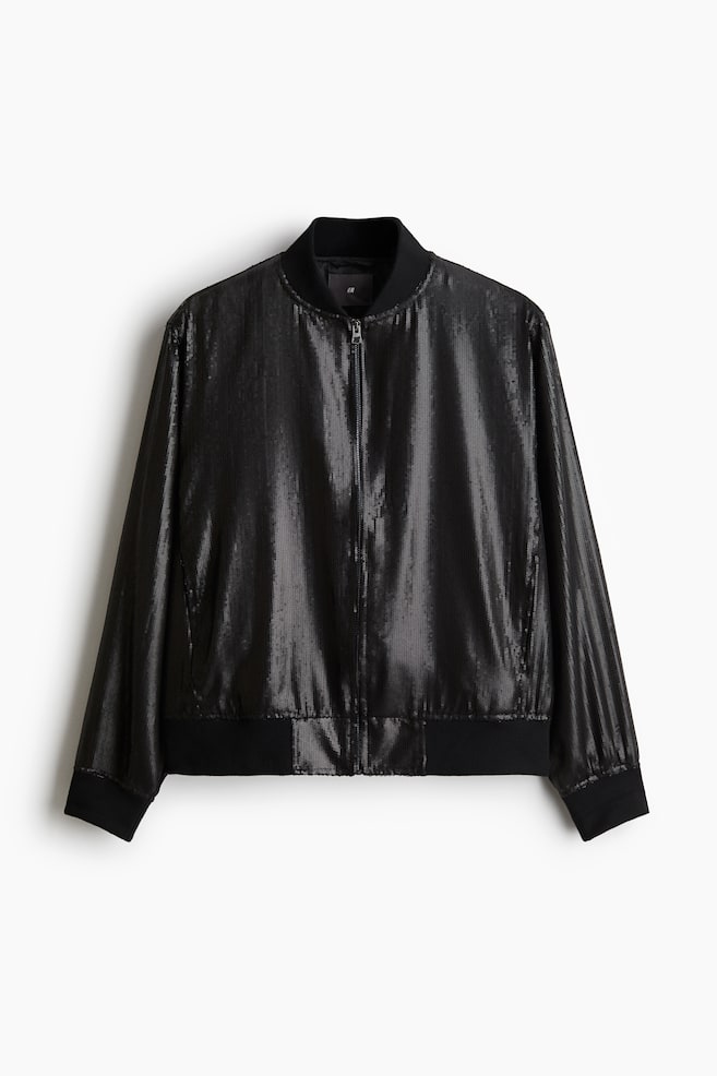 Pilotenjacke mit Pailletten in Regular Fit - Schwarz - 1