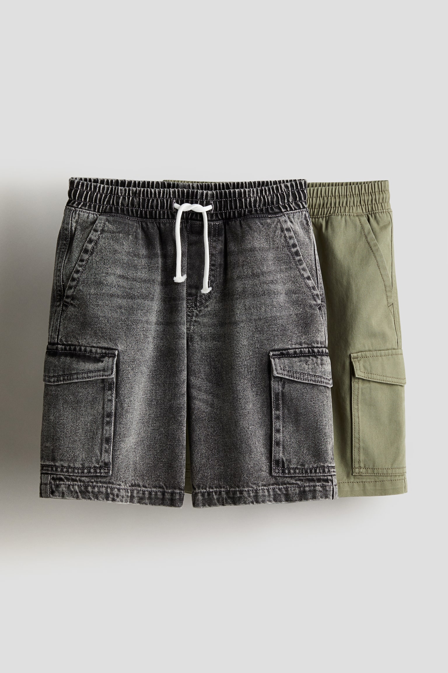 2-pack cargo shorts - Denim grey/Khaki green/Khaki green/Dark grey - 1