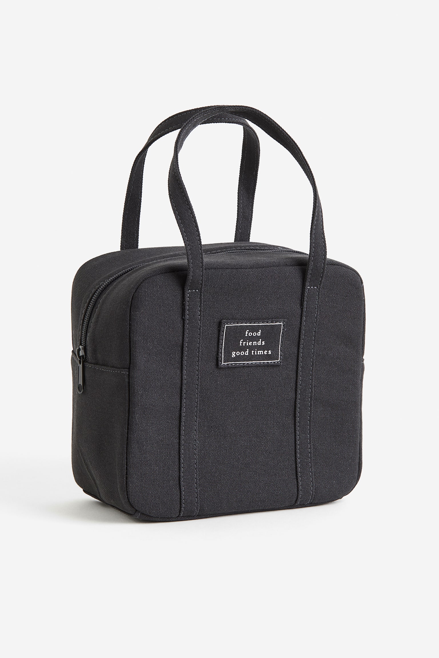 Cotton canvas lunch cool bag - Dark grey/Beige - 1