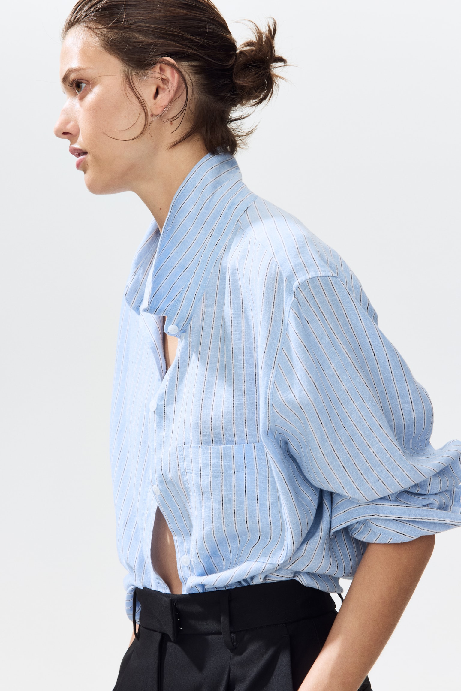 Linen-blend shirt - Light blue/Striped/Light blue/Light pink/Striped/Light purple/Black/White - 1