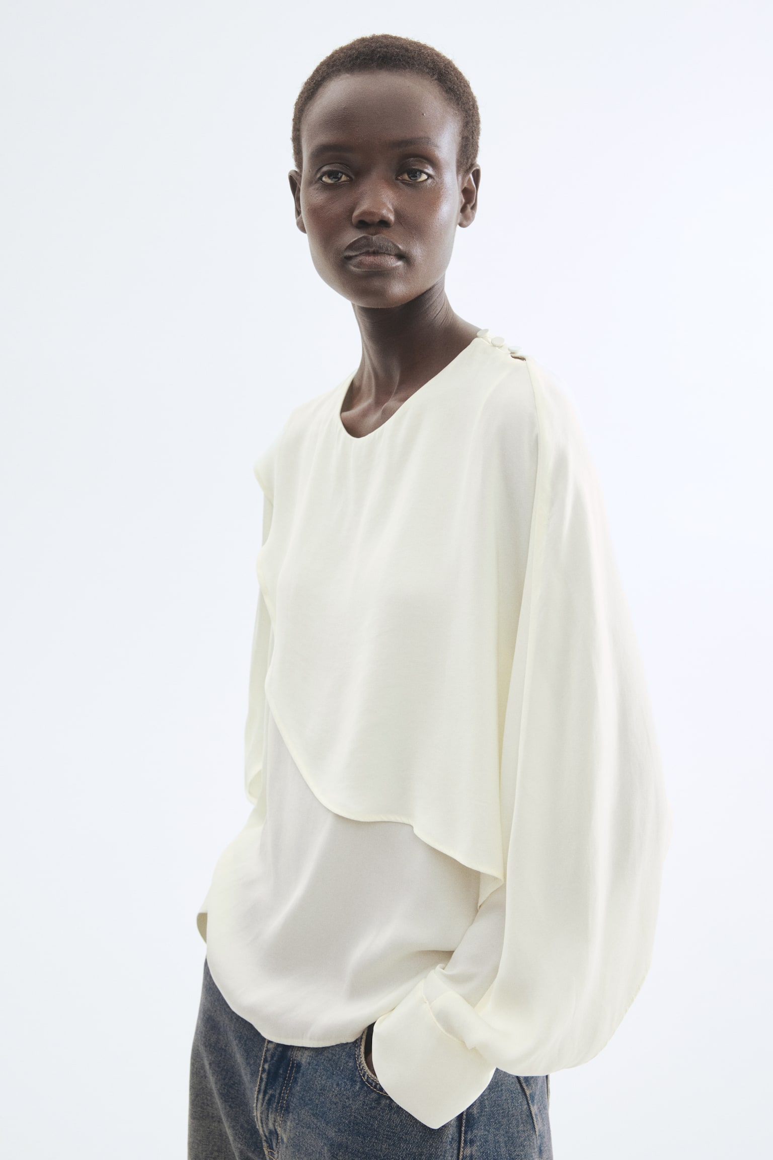 Cape-detail blouse - Cream/Cream/Cheetah print - 4