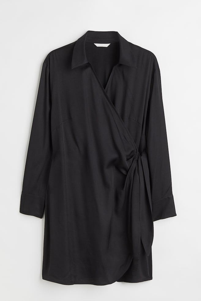 Chemisier incrociato in satin - Nero - 1