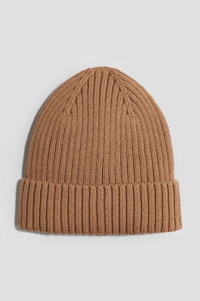Gorro em malha canelada - Castanho claro/Rosa pó - 1