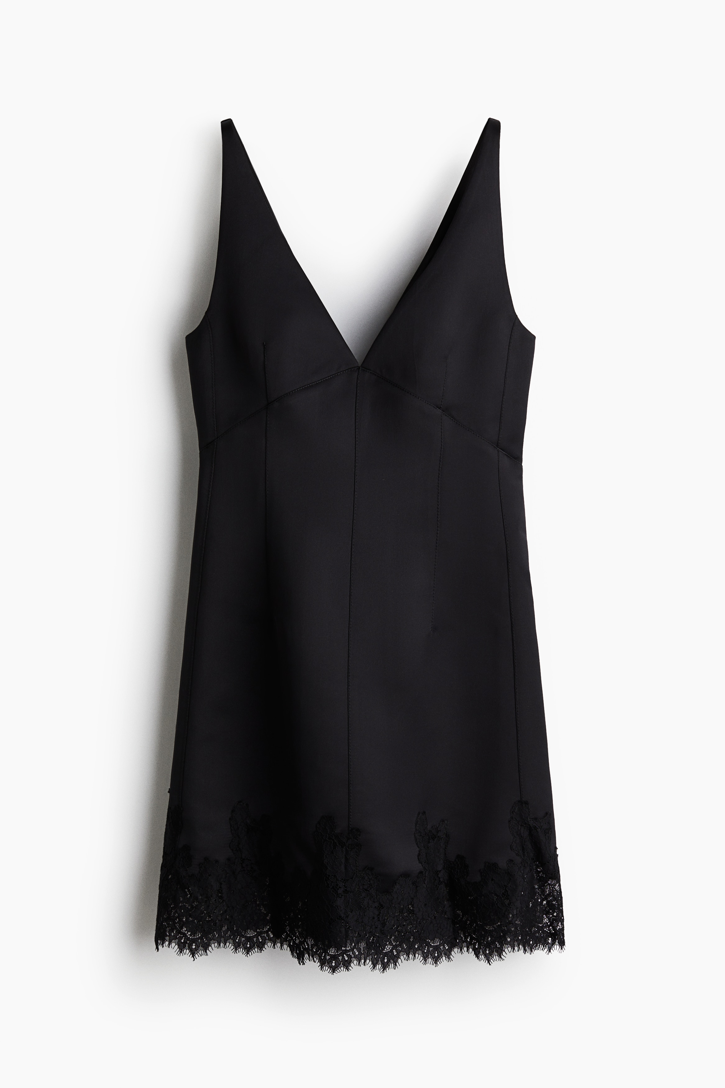 H & M - Lace-trimmed satin dress - Schwarz - Damen