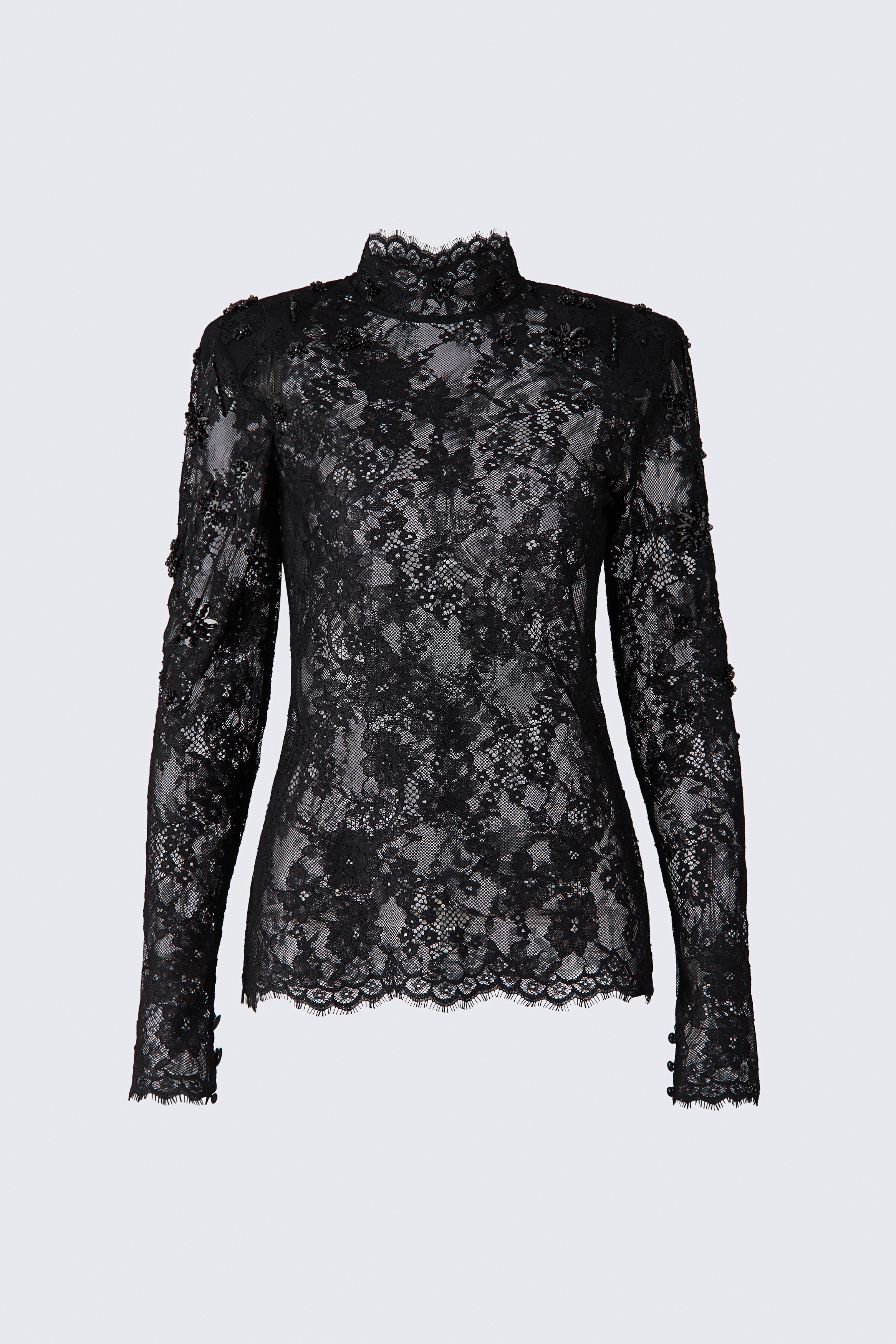 Embellished shoulder-pad lace top - Black