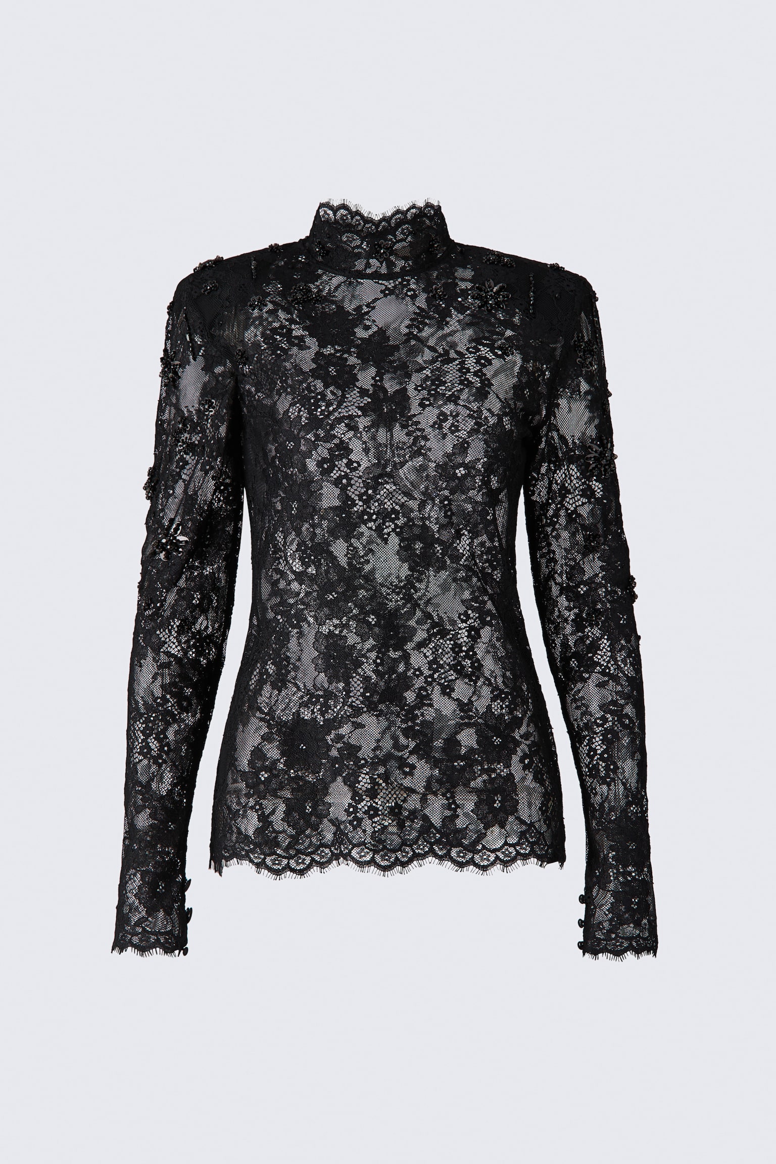 Женский топ H&M Embellished Shoulder-Pad Lace Top, цвет: Чёрный — фото 1