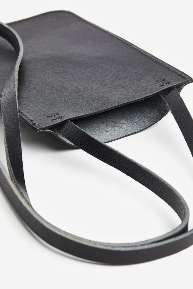 Leather neck-strap pouch - Black - 3