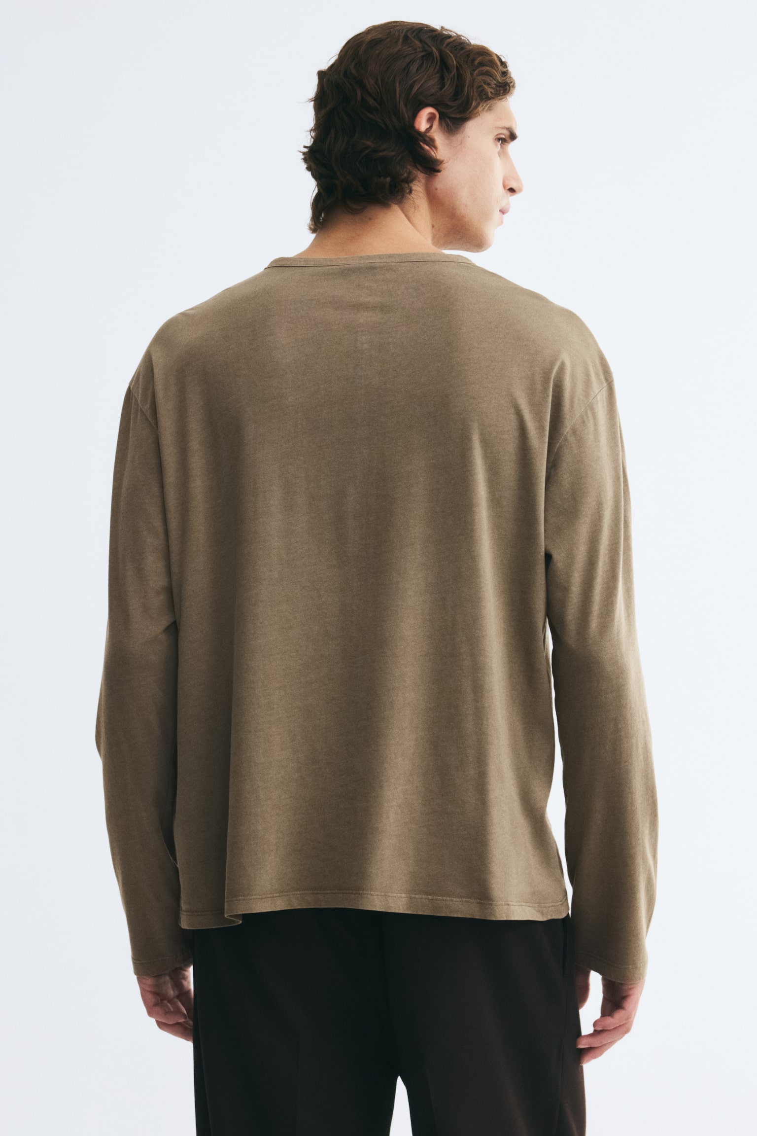 Мужская рубашка H&M Relaxed-Fit Henley, цвет: Серо-коричневый — фото 5