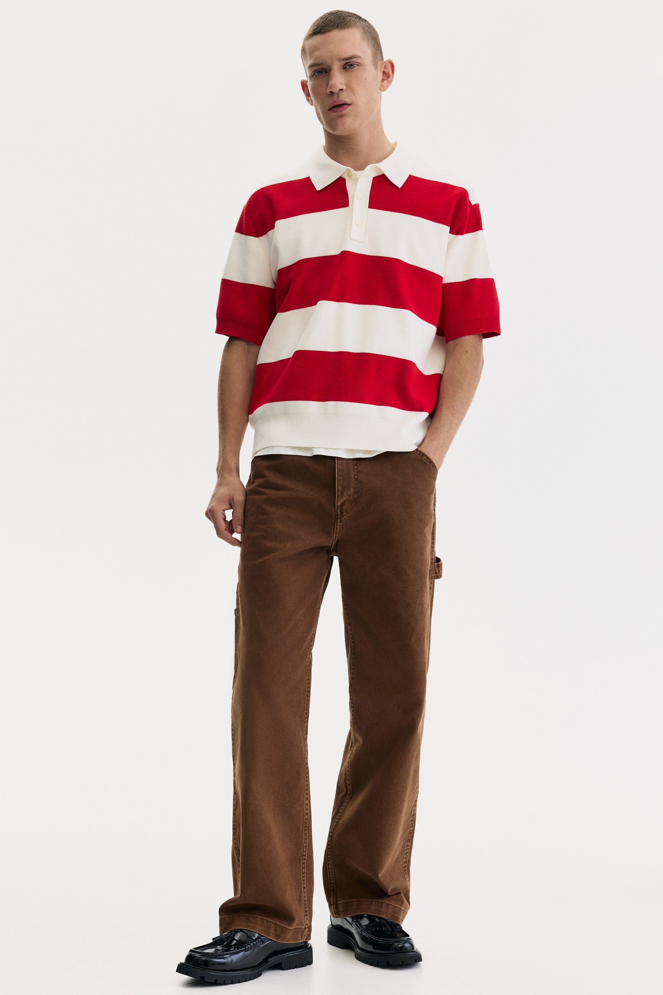 View larger image: Regular Fit Polo shirt - Bright red/striped - Men | H&M PH 2