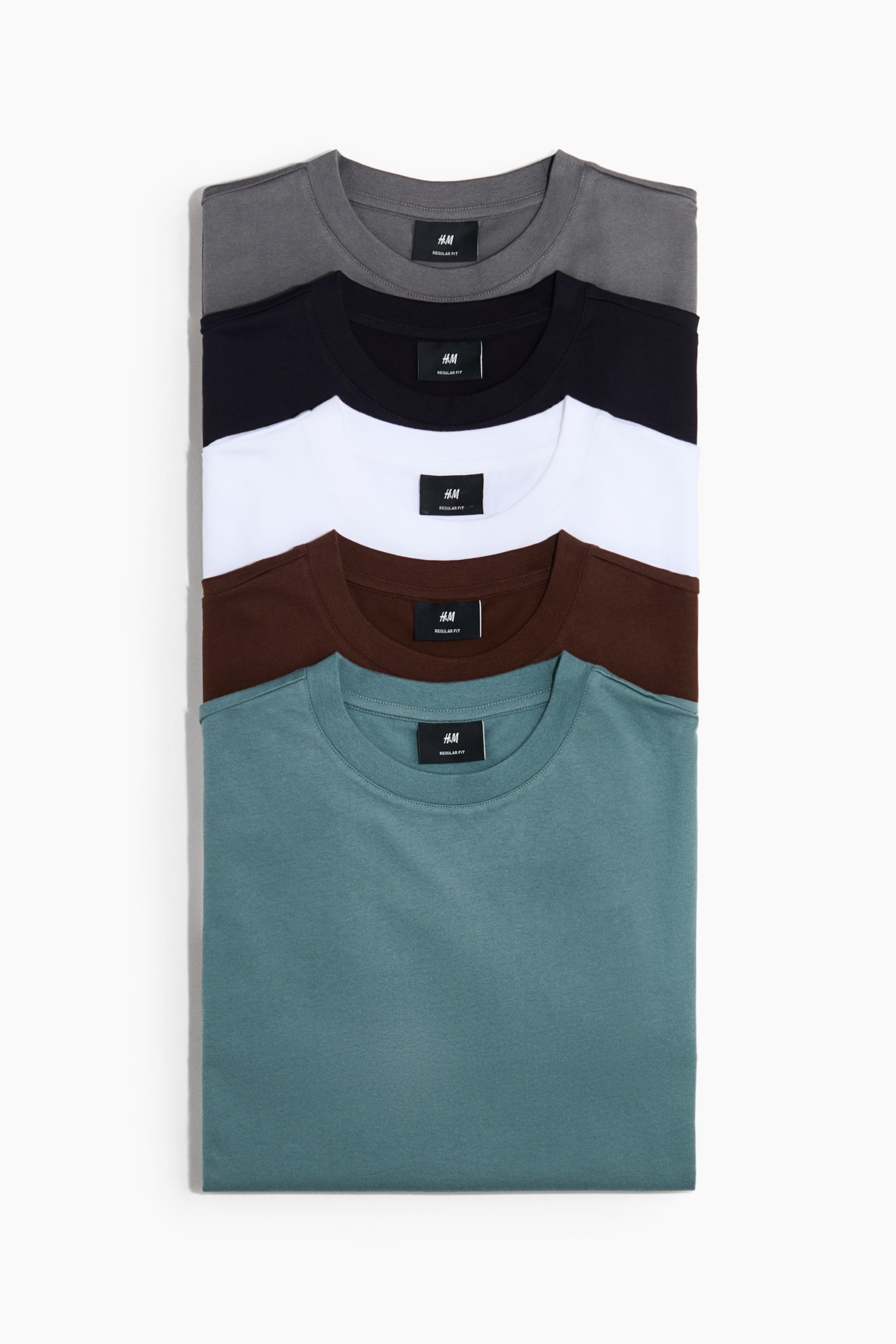 5-pack Regular Fit T-shirts - Teal/brown/White/yellow/pink