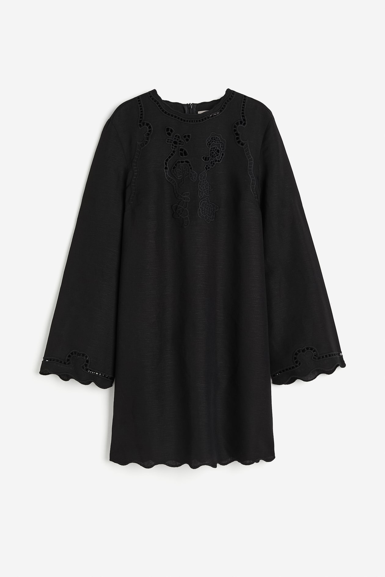 h&m linen blend dress black Women's Black Linen-Blend Scarf-Detail Dress