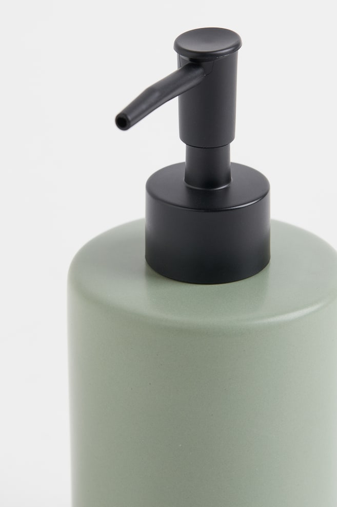 Distributeur de savon en faïence - Vert sauge/Noir/Beige clair/Marron - 4