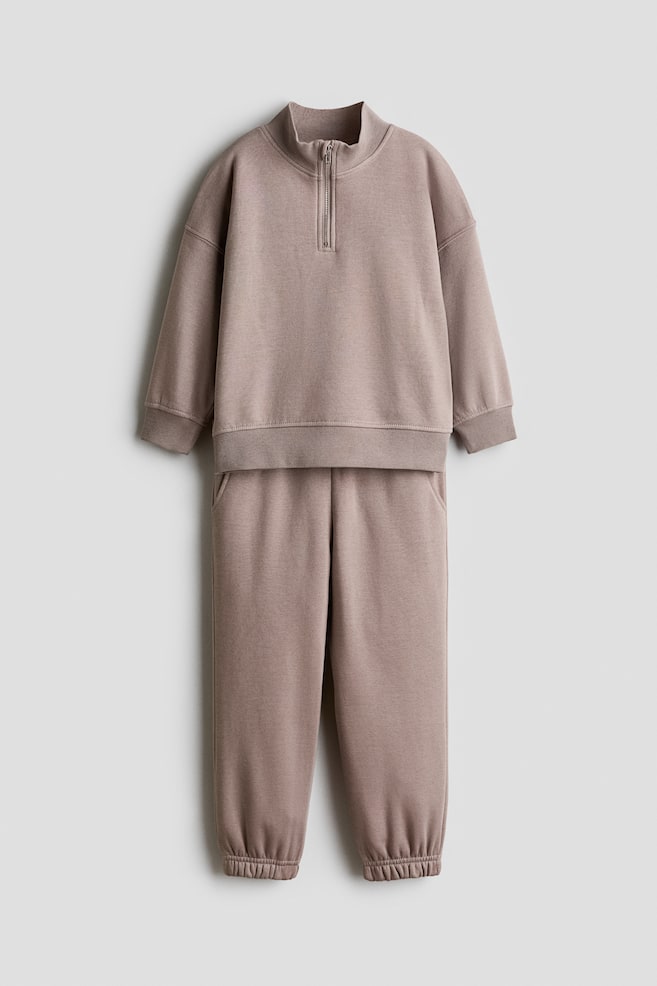 2-teiliges Sweatshirt-Set - Graubraunmeliert/Dunkles Khakigrün - 1