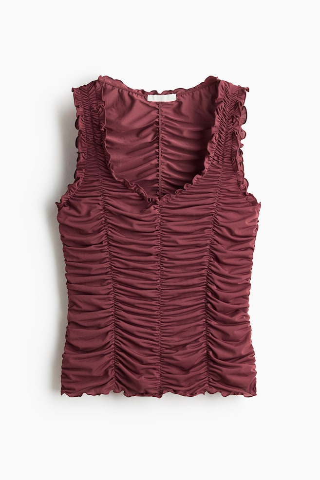Ruched crêpe top - Rust red/Dark brown - 1