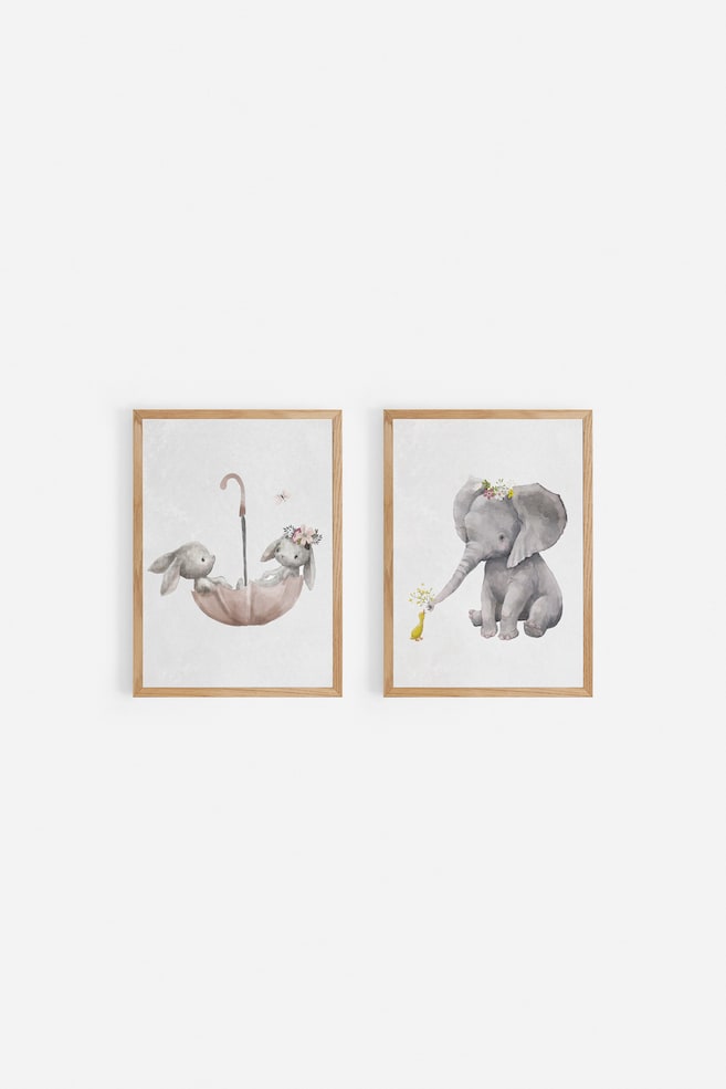 Animal Friends Aquarelle Poster Set - Grå/rosa - 1