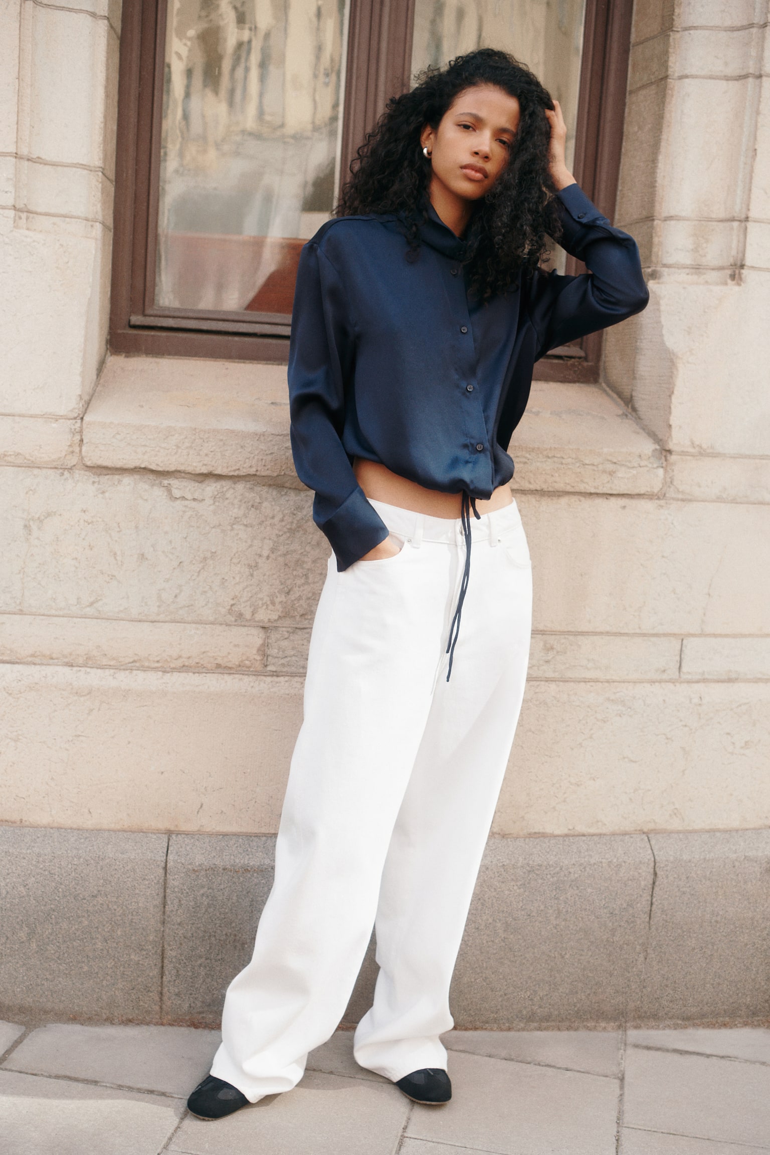 Женская рубашка H&M Satin, цвет: Тёмно-синий — фото 4