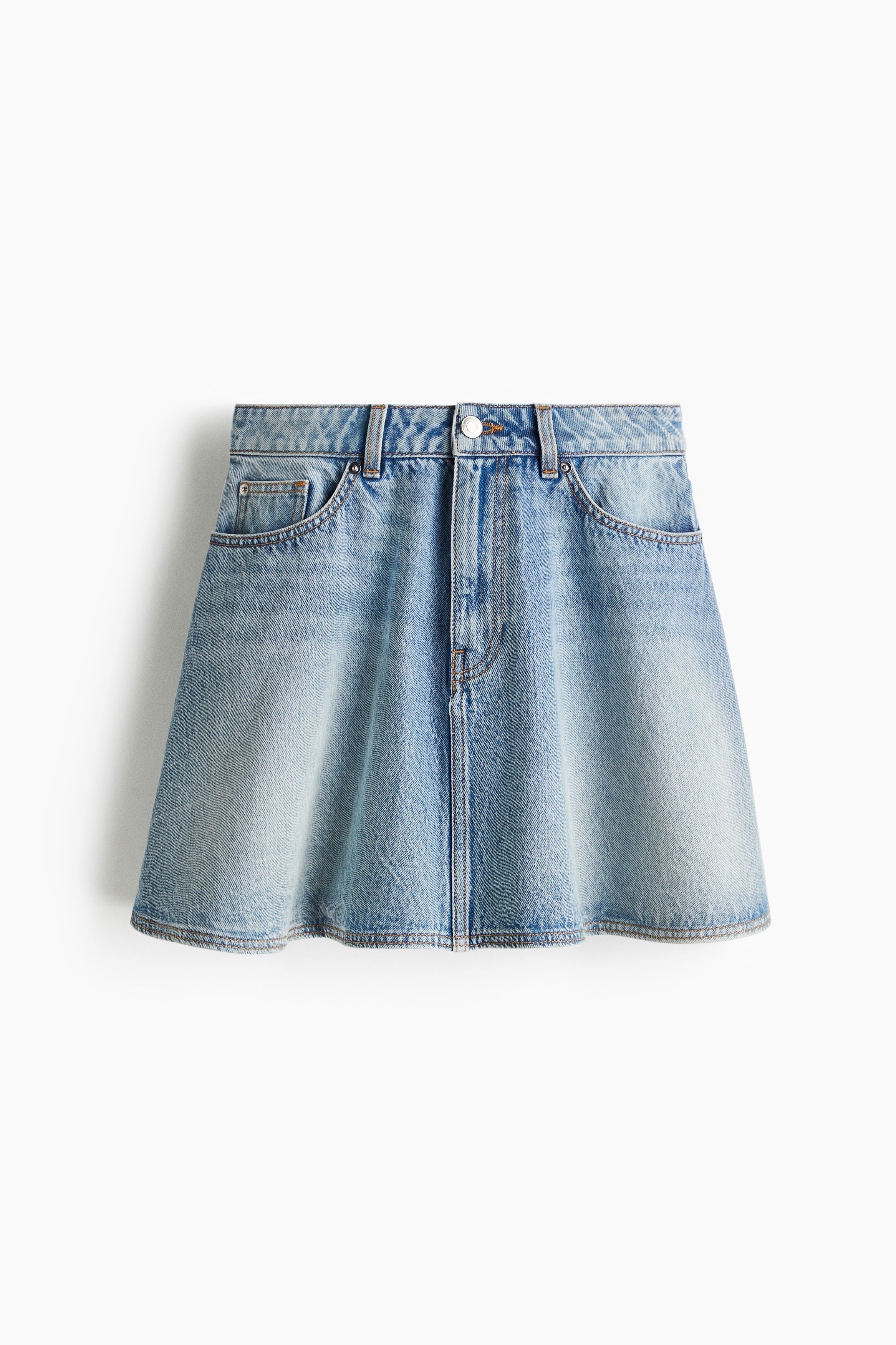 Flared Denim Mini Skirt - Light denim blue