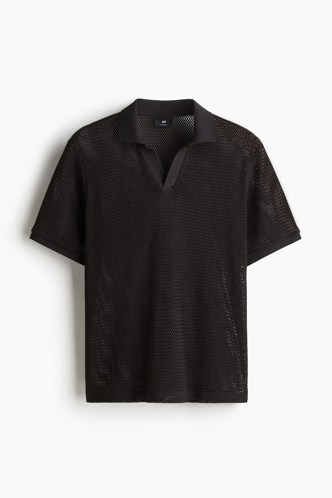 Regular Fit Hole-knit polo shirt - Black - 1