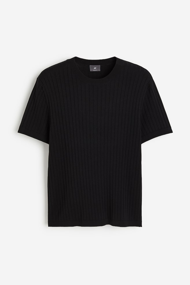 T-shirt in maglia a coste Regular Fit - Nero/Beige chiaro - 2