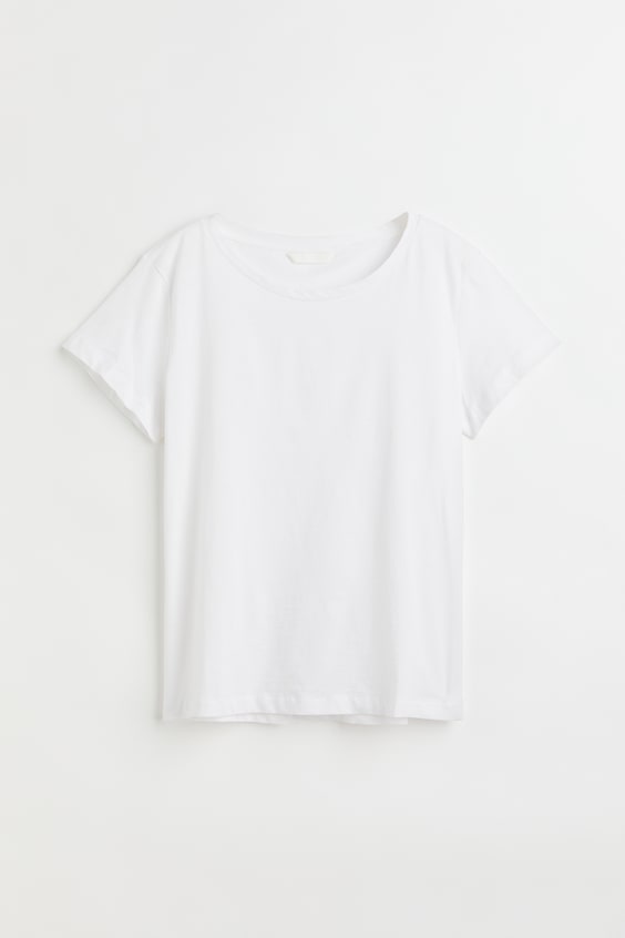 Cotton T-shirt - Round neck - Short sleeve - White - Ladies | H&M GB