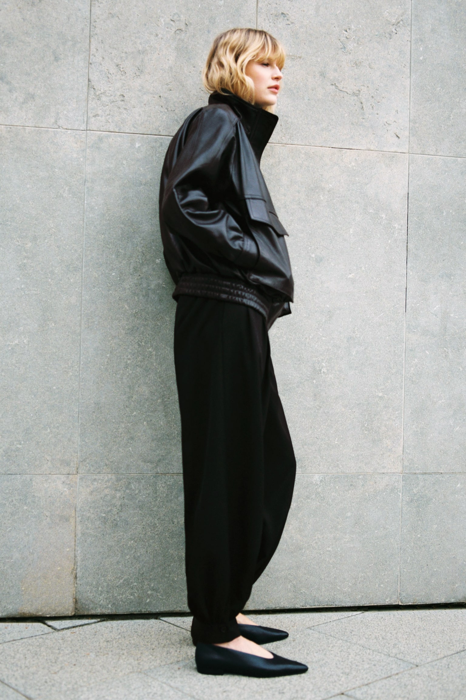 Pleated balloon trousers - Black/Grey marl - 6