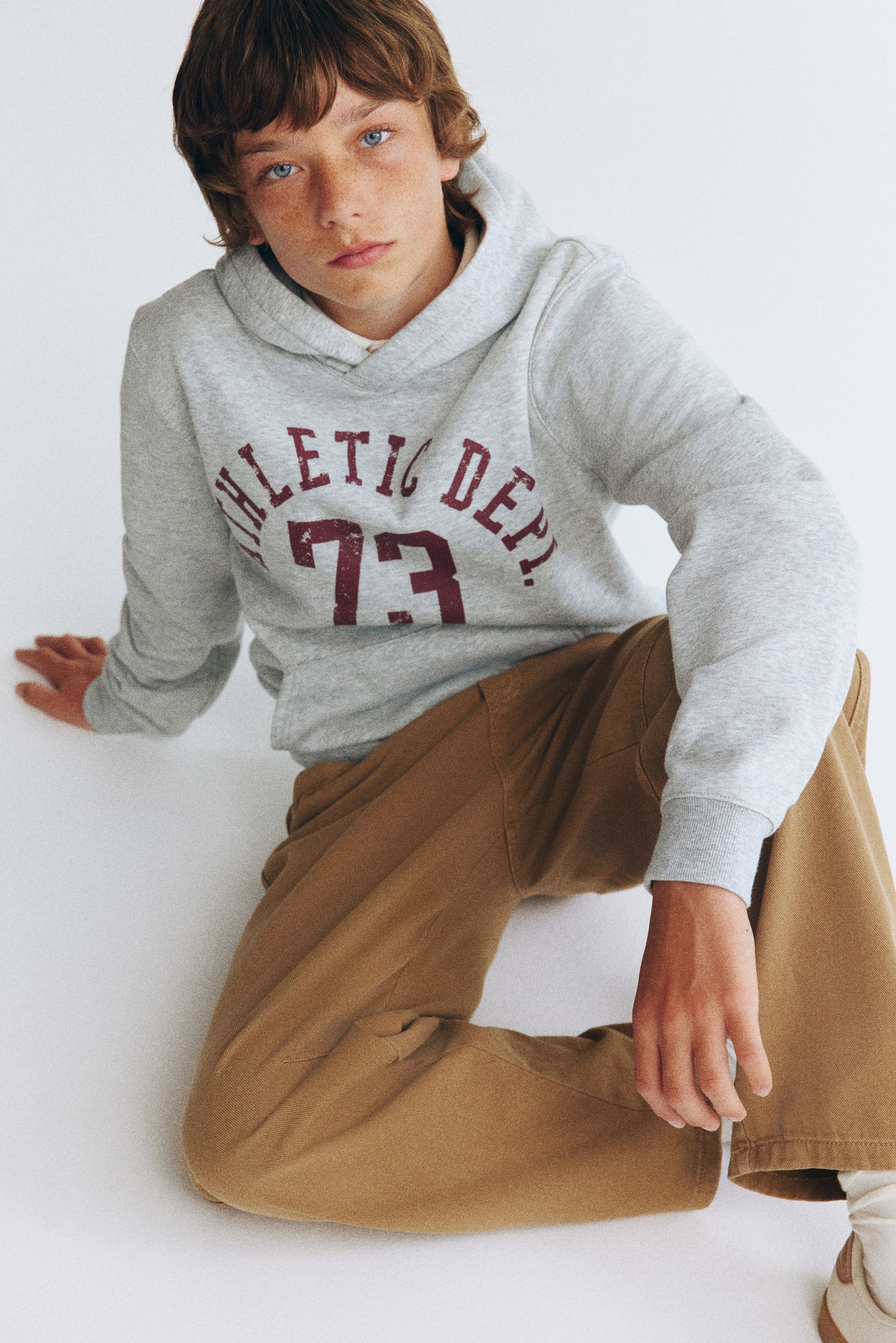 Print-Motif Brushed-Inside Hoodie