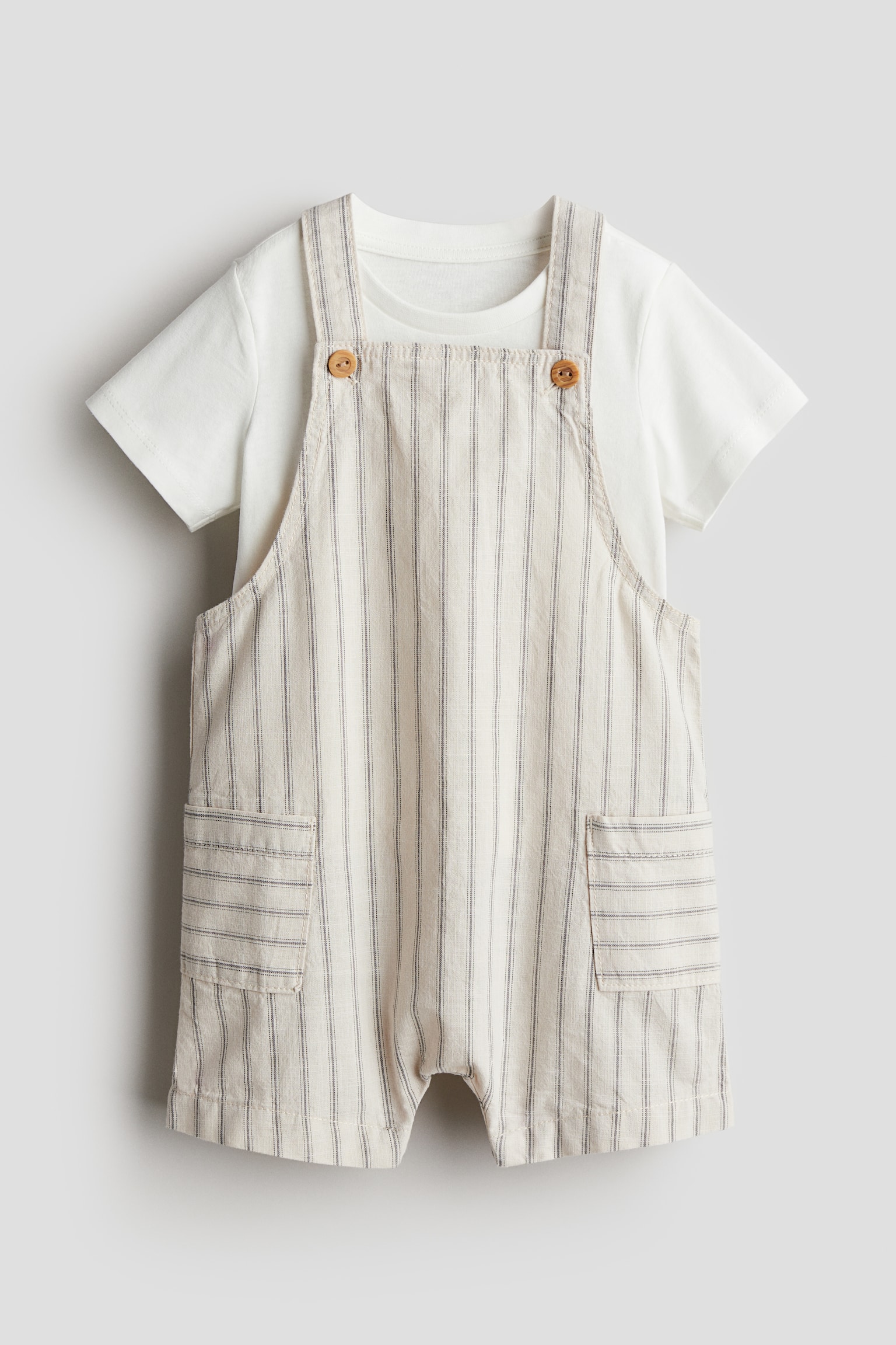 2-piece Cotton Set - Beige/Stripe/White/Blue stripe - 1