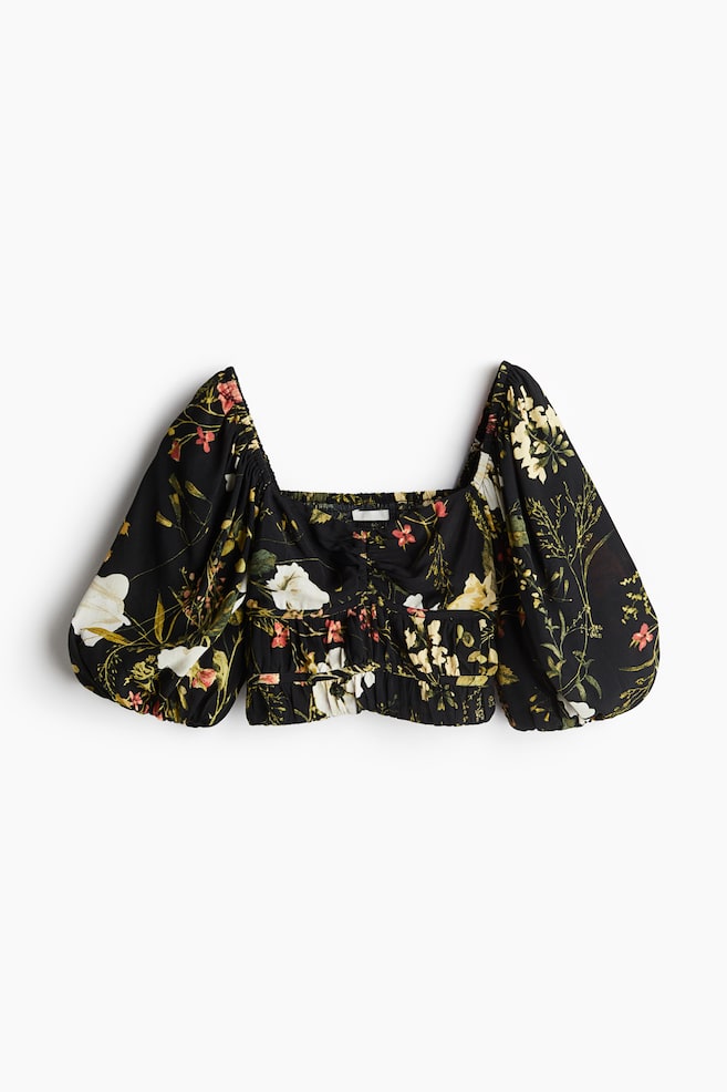 Cropped blouse - Black/Floral - 1