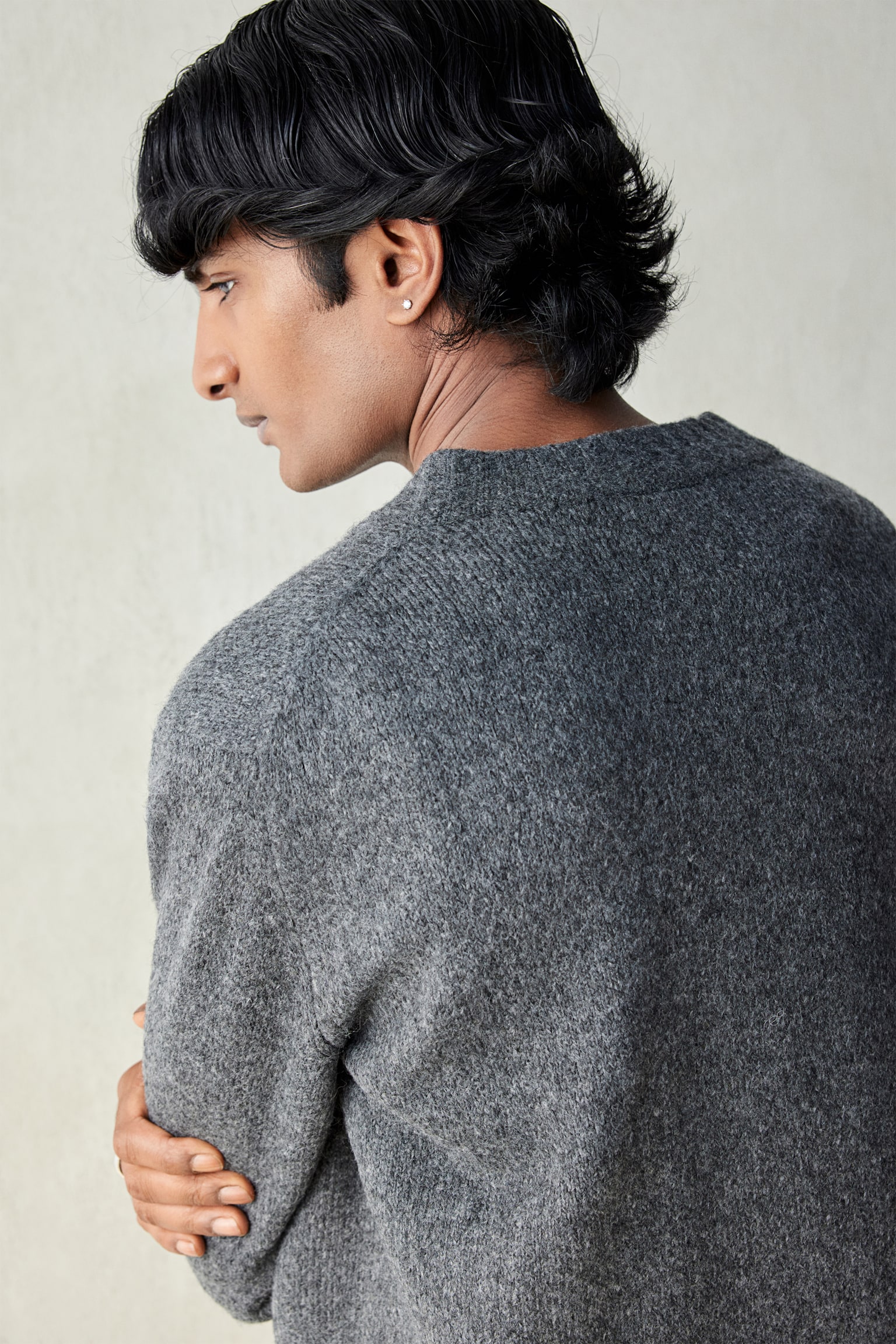 Regular Fit V-neck jumper - Dark grey/Beige - 4