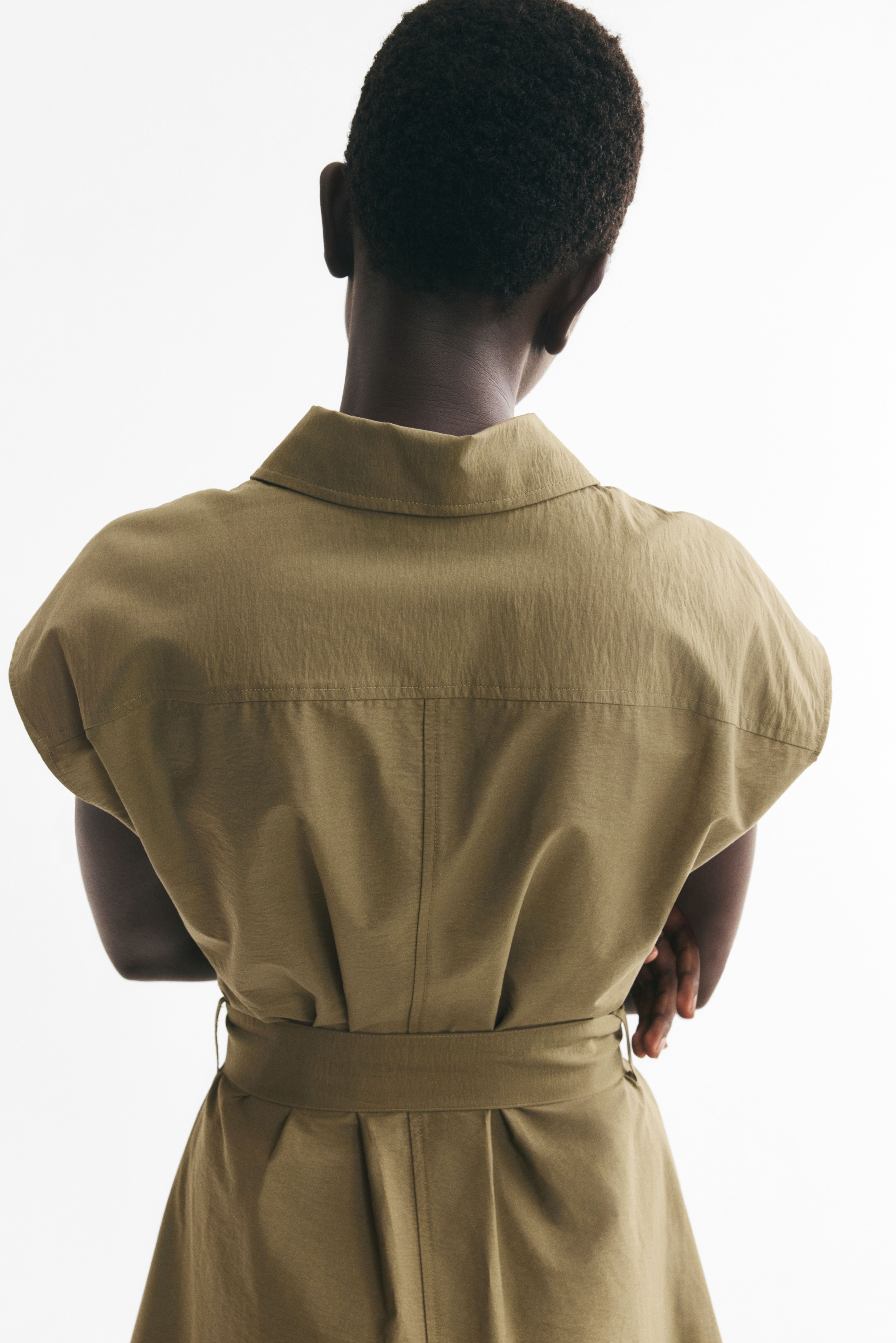 Tie-Belt Dress with Collar
