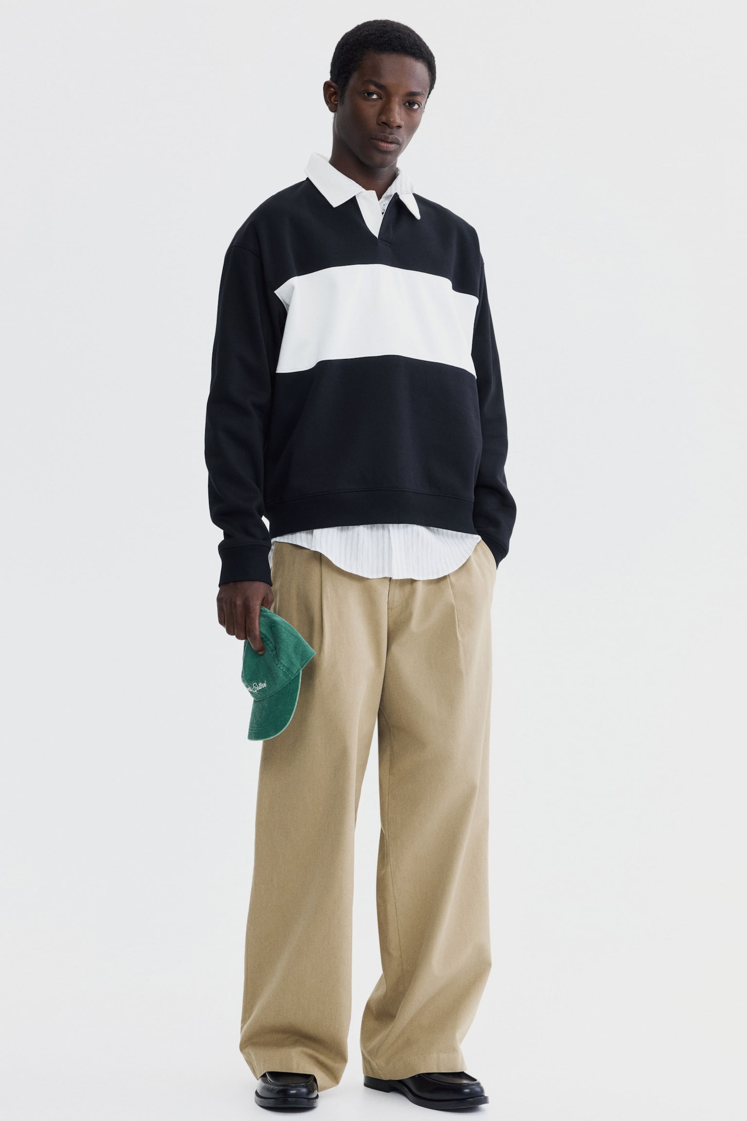 Μακρυμάνικη μπλούζα polo Loose Fit - Μαύρο/colour blocking/Γκρι μελανζέ/colour blocking - 5