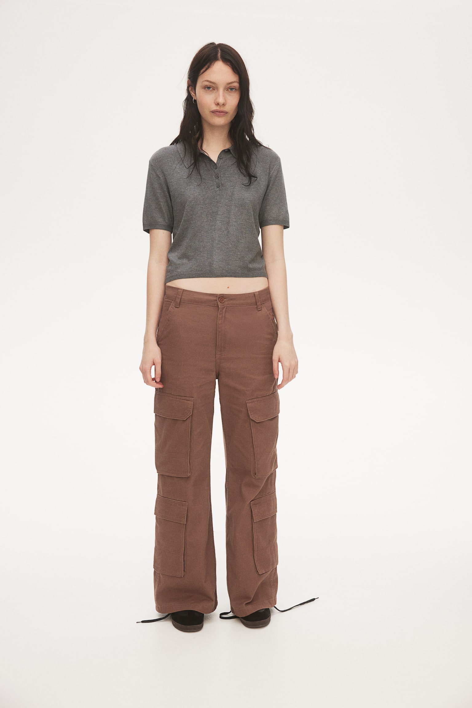 Wide cargo trousers - Brown/Dark khaki green/Beige - 3