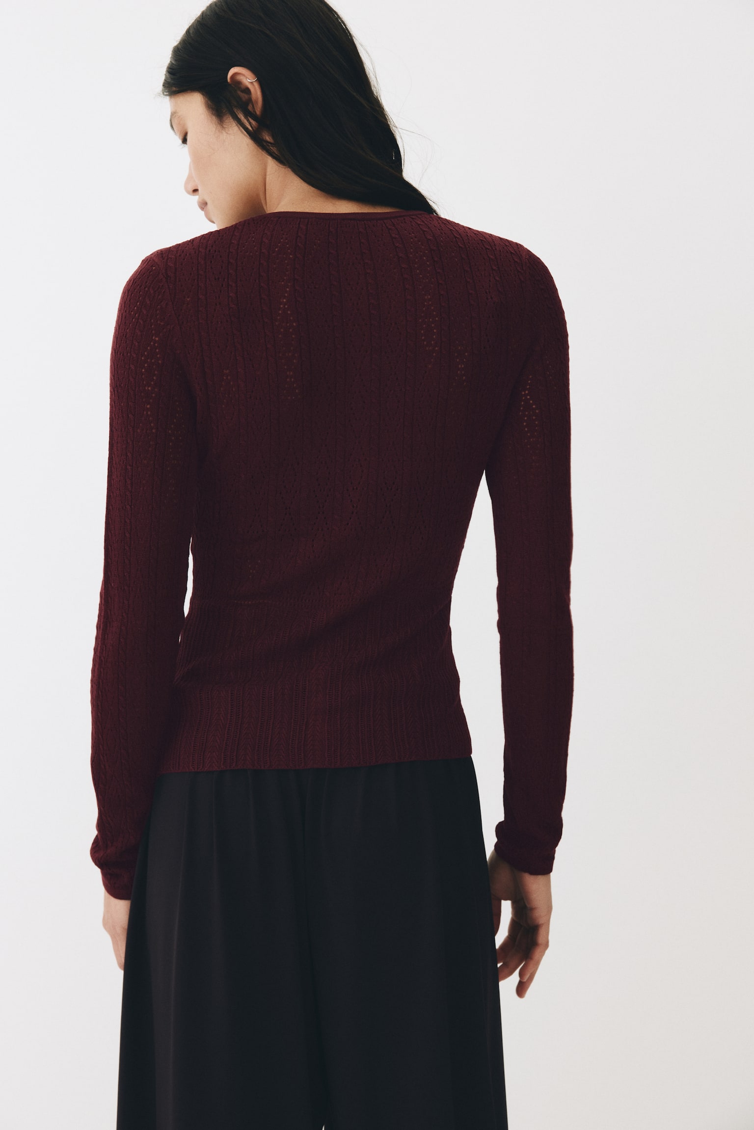 Pointelle-knit cardigan - Burgundy/White - 6