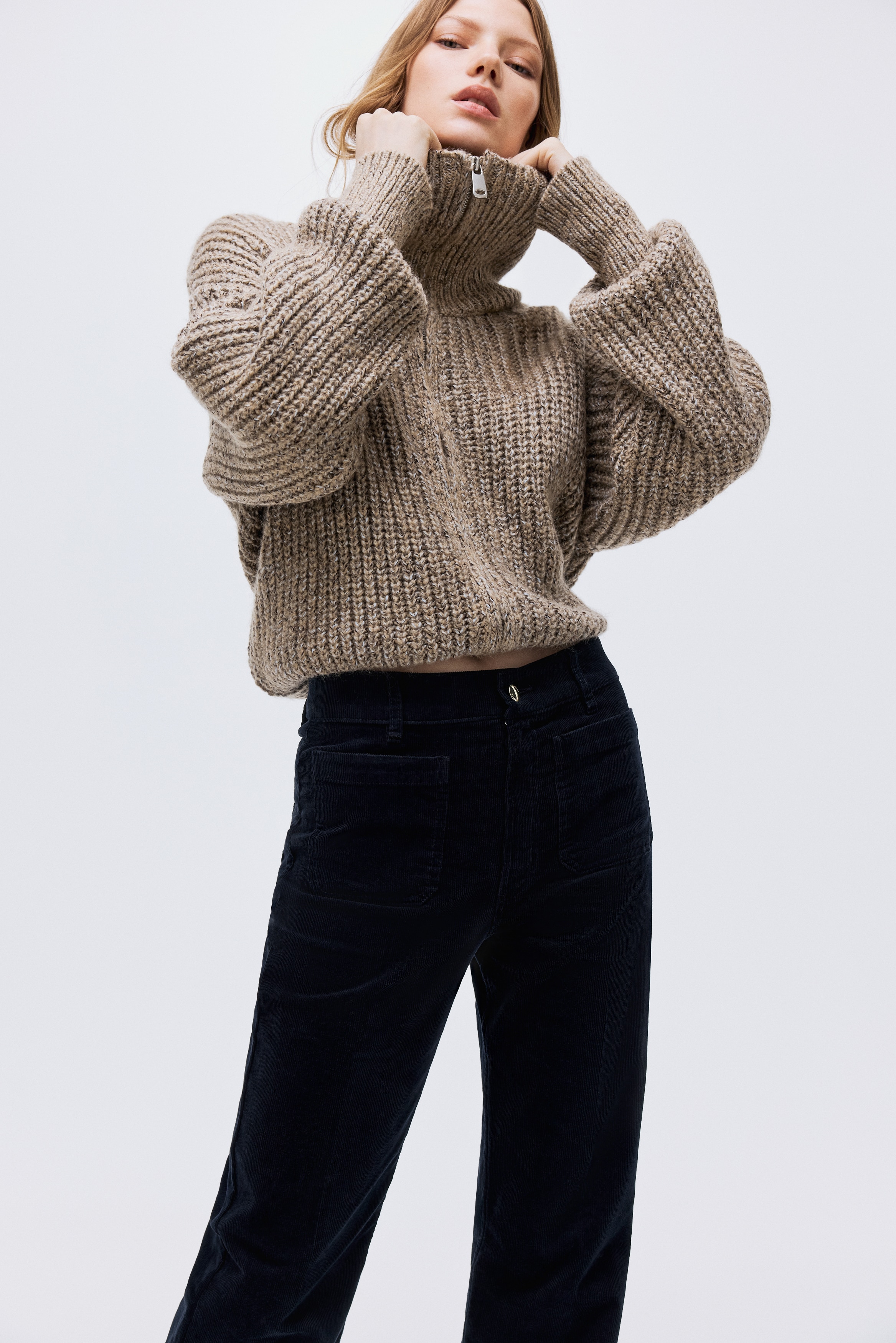 Ladies - Navy blue Flared corduroy trousers - Size: 14  - H&M