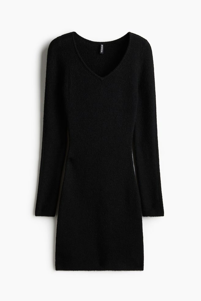 Rib-knit bodycon dress - Black/Dark brown - 1